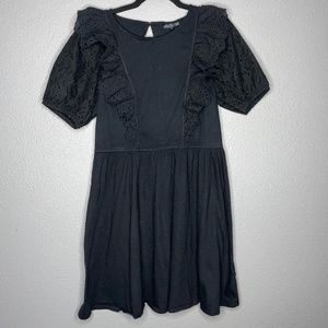 Topshop Black ruffled short sleeve dress- 10